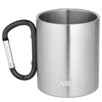 Kubek Kempingowy Z Karabińczykiem Nils NC17110 Stal Nierdzewna Czarny 330 ml