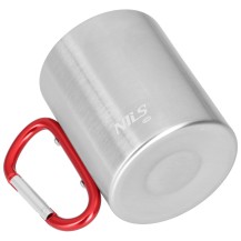 Kubek Czerwony Kempingowy Z Karabińczykiem Nils NC17110 Stal Nierdzewna 300 ml