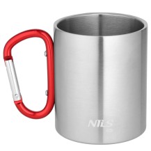 Kubek Czerwony Kempingowy Z Karabińczykiem Nils NC17110 Stal Nierdzewna 300 ml