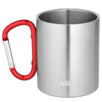 Kubek Czerwony Kempingowy Z Karabińczykiem Nils NC17110 Stal Nierdzewna 300 ml