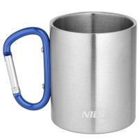 Kubek Niebieski Kempingowy Z Karabińczykiem Nils NC17110 Stal Nierdzewna 300 ml