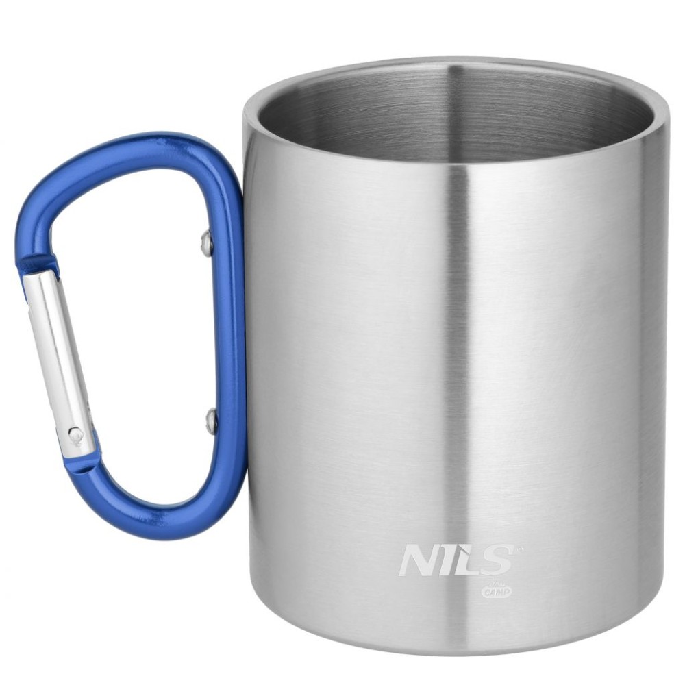 Kubek Niebieski Kempingowy Z Karabińczykiem Nils NC17110 Stal Nierdzewna 300 ml