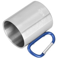 Kubek Niebieski Kempingowy Z Karabińczykiem Nils NC17110 Stal Nierdzewna 300 ml