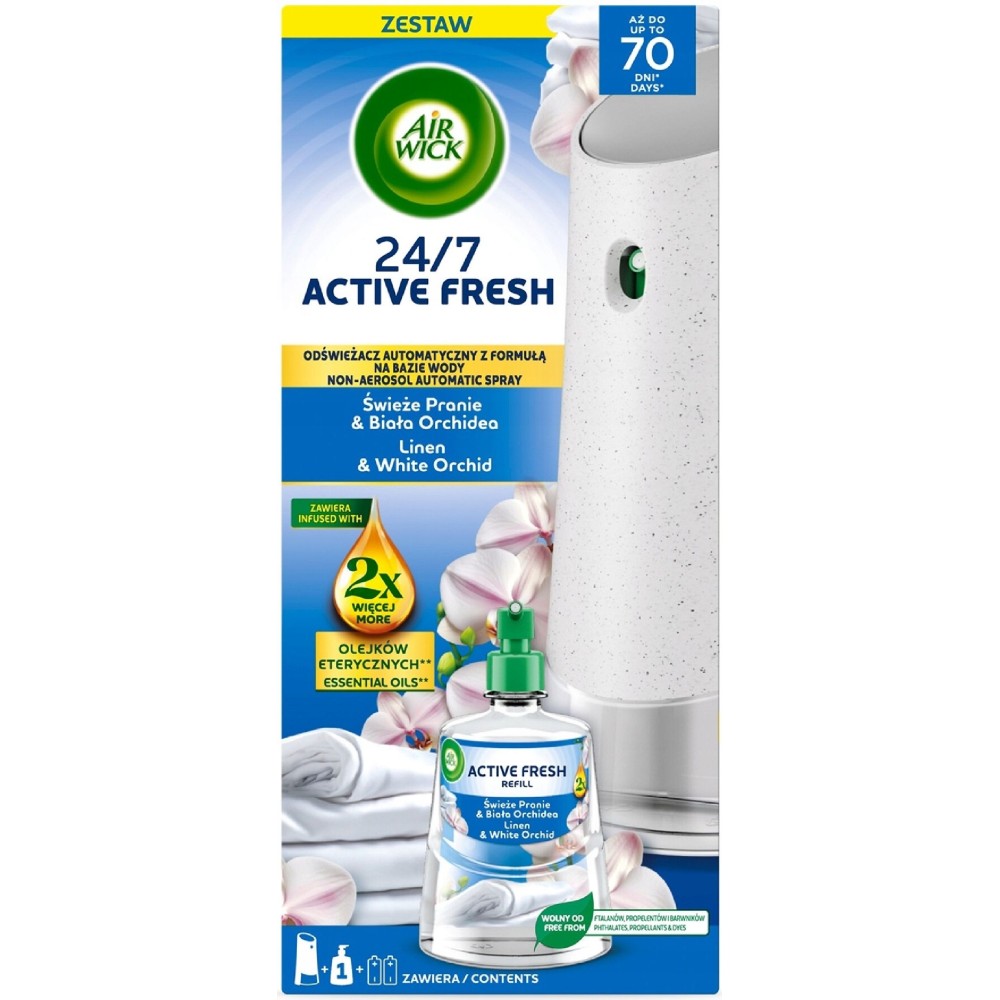 Komplet Air Wick Active Fresh Świeże Pranie & Biała Orchidea 228ml