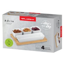Miseczki Do Dipów Florina Adria Biała Prostokątny 4 Elem + Podstawa Bambusowa