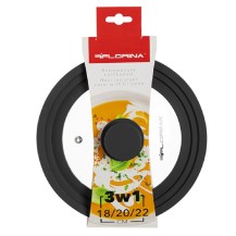 Pokrywka Szklana Żaroodporna 3w1 Florina 18/20/22 cm Z Silikonem Czarny