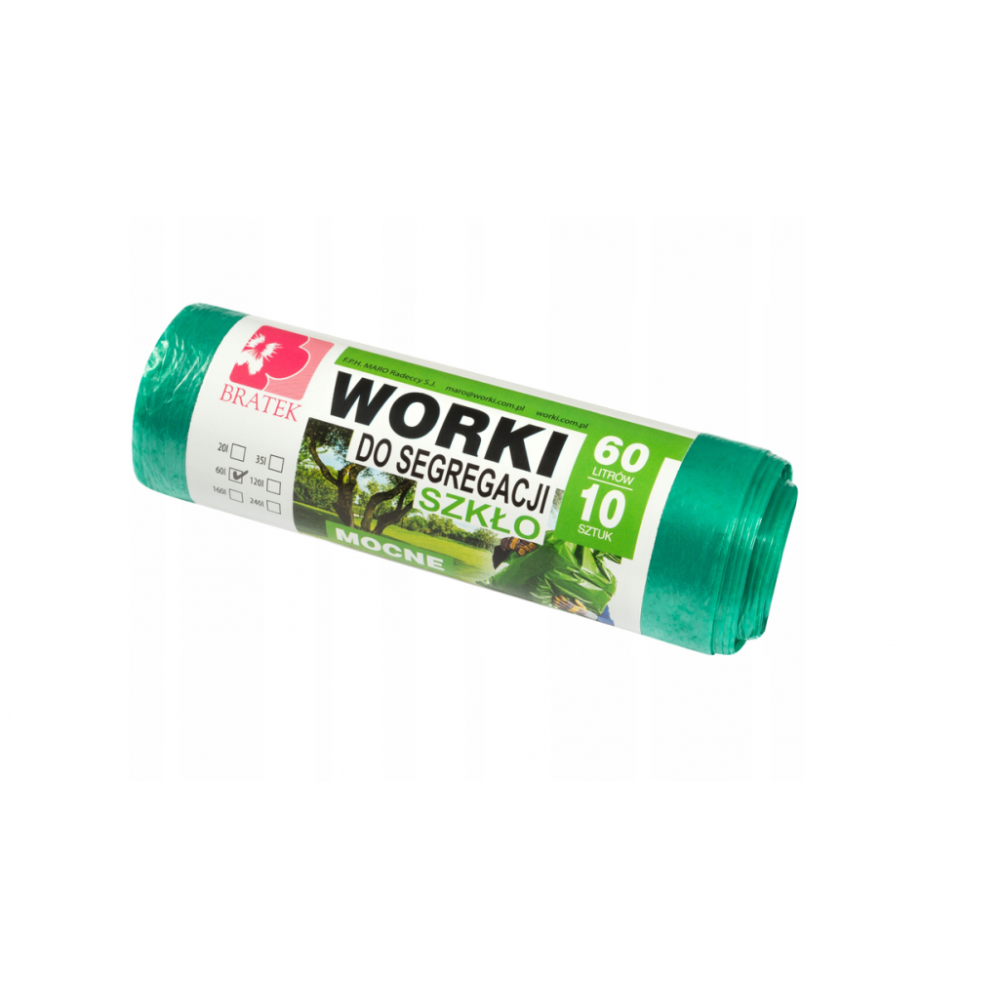 Worki Na Śmieci Do Segregacji Bratek 60l Zielone -Szkło 10szt