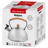 Czajnik Nieelektryczny Florina New Natura Line 1,8L. Z Gwizdkiem, IND. (Satynowy, Uczwyt Drewno)