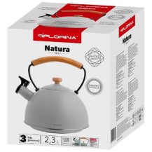 CZAJNIK NIEELEKTRYCZNY NEW NATURA LINE 1,8L. Z GWIZDKIEN, IND. (SZARY UCHWYT DREWNO)