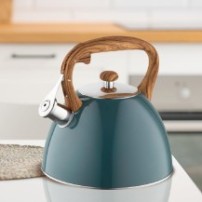 Czajnik Nieelektryczny Frank 2.5 L Z Gwizdkiem, IND Ciemny Zielony, Uchwyt Drewniany