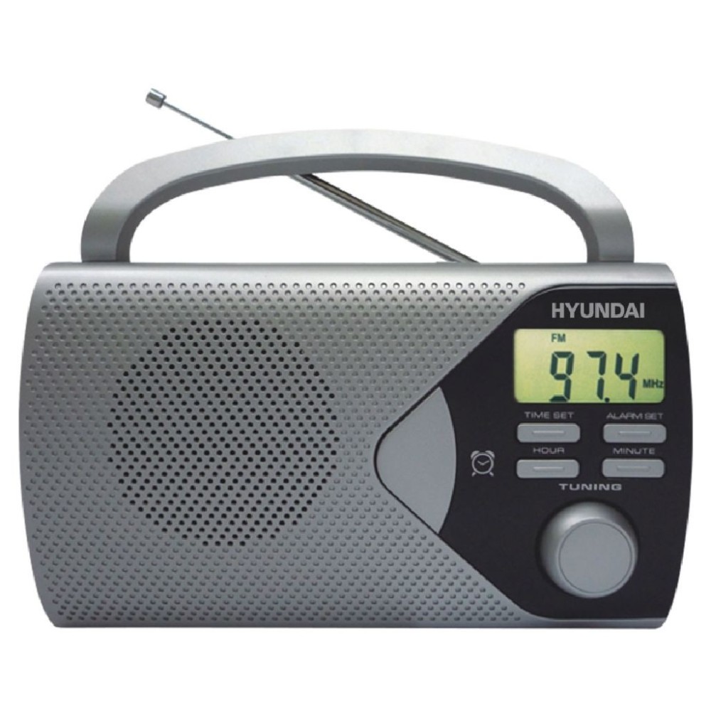 Radio Hyundai PR 200S Srebrne Bat-Siec (LCD, AM/FM, Zegar, Budzik, Minijack)