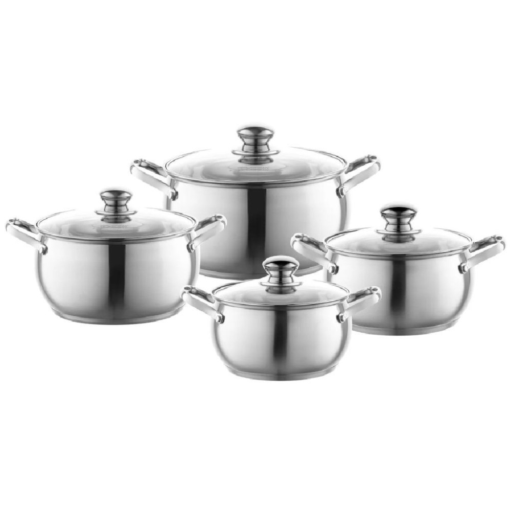 Zestaw Garnków Miron Inox 8 CZ. Matowe (1,9L 2,6L 3,6L 4,7L +Pokrywki)