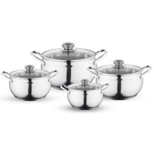 Zestaw Garnków Maron Inox 8 CZ. Polerowane (1,9L 2,6L 3,6L 4,7L +Pokrywki)