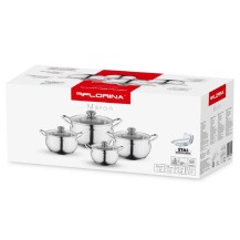 Zestaw Garnków Maron Inox 8 CZ. Polerowane (1,9L 2,6L 3,6L 4,7L +Pokrywki)