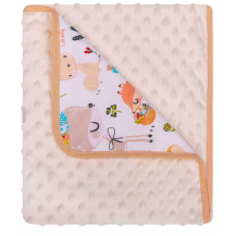 Duetbaby Kocyk dwustronny  Minky+Bawełna ecru zwierzątka