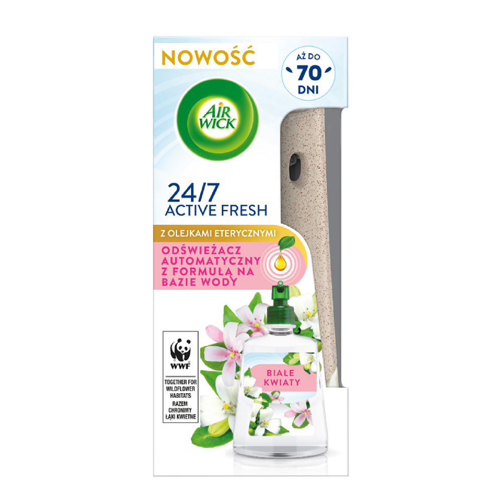 Automatyczny odświeżacz powietrza z wkładem Air Wick ACTIVE FRESH białe kwiaty 228 ml