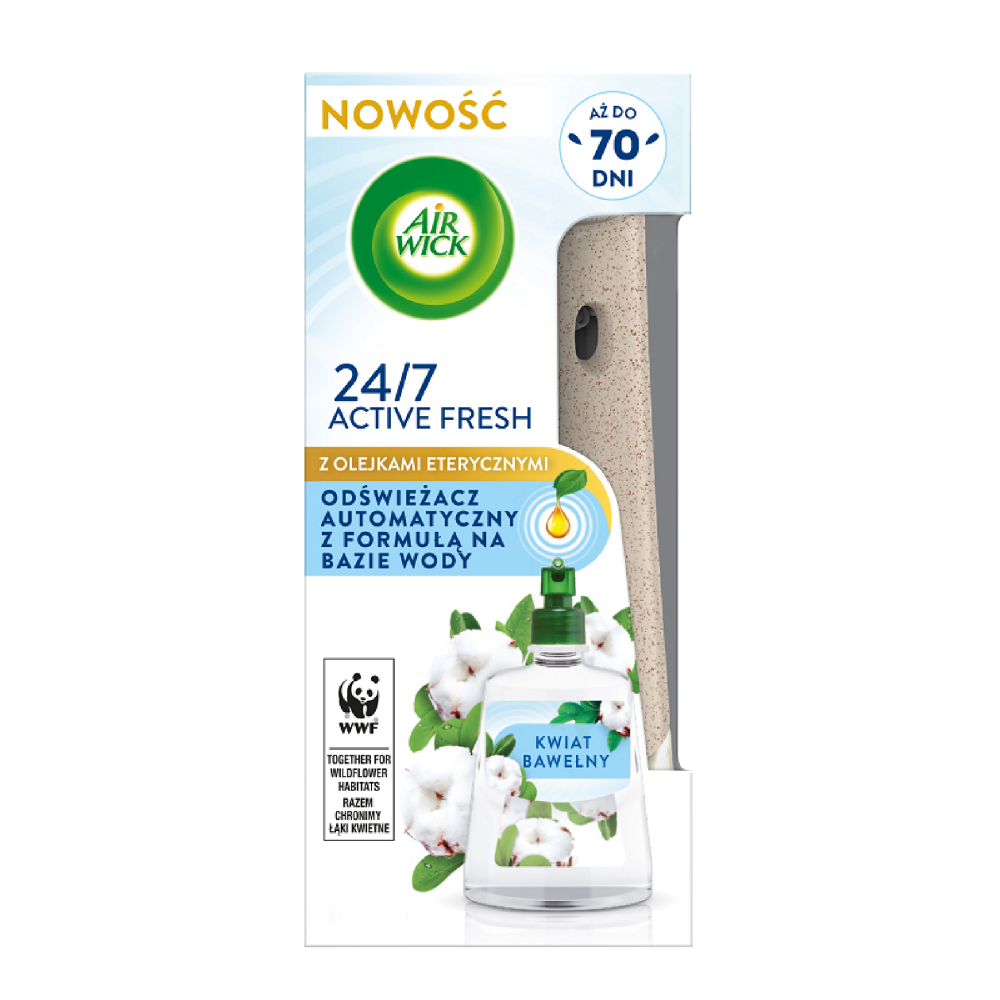 Automatyczny odświeżacz powietrza z wkładem Air Wick ACTIVE FRESH kwiat bawełny 228 ml