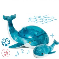Cloud b Tranquil Whale Blue Family - Lampka z projekcją świetlną i grzechotką -Wieloryb niebieski
