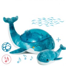 Cloud b Tranquil Whale Blue Family - Lampka z projekcją świetlną i grzechotką -Wieloryb niebieski